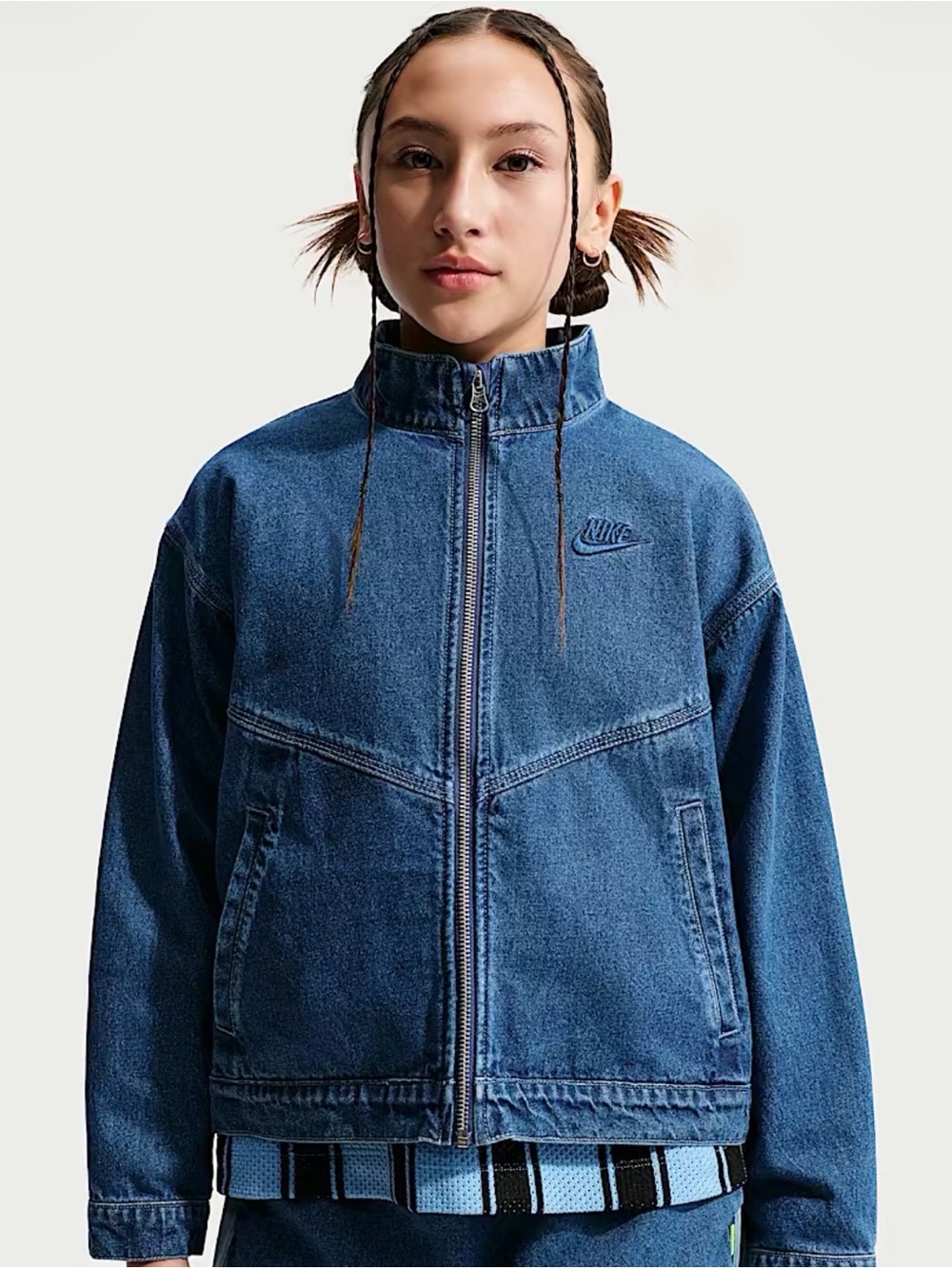 Nike Kids Blue Denim Zip-Up Jacket